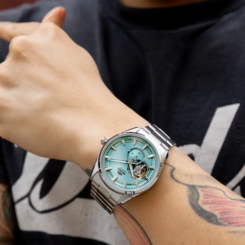 Orient Semi-skeleton Open Heart Ice Blue Men's Watch- RA-AR0009L